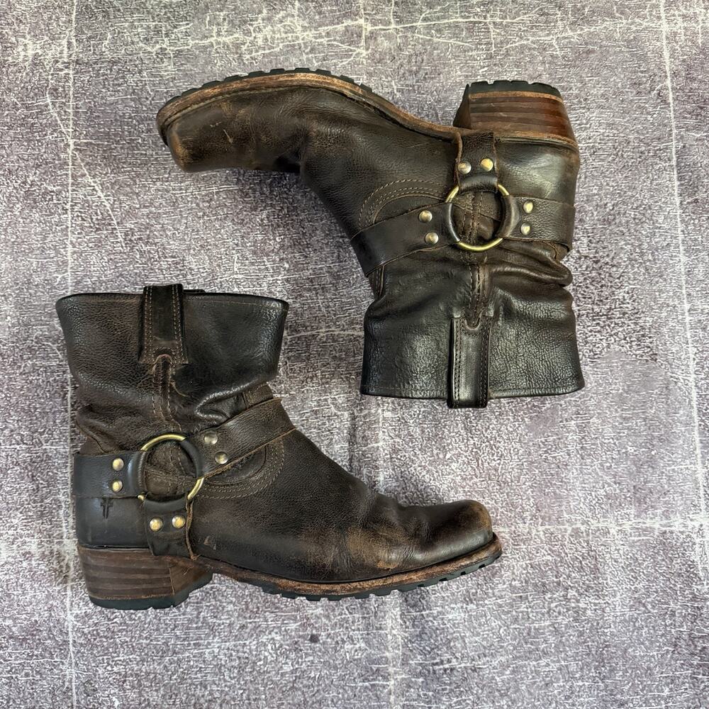 Men's Vintage Frye USA Harness 8R Brown Distressed Leather Pull On Boots Sz 9